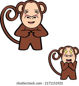 funny standing monkey cartoon expressions pack illustration in vector format