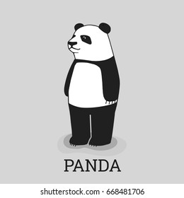 Funny standing panda. Flat vector illustration on grey background