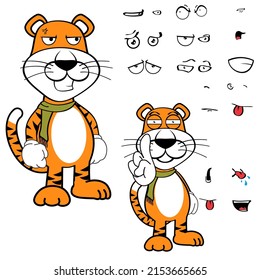 funny standing tiger cartoon kawaii expressions pack in vector format