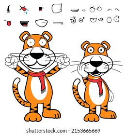 funny standing tiger cartoon kawaii expressions pack in vector format