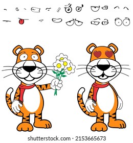 funny standing tiger cartoon kawaii expressions pack in vector format