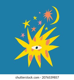 Funny star cutout character boho naive funky handdrawn style art