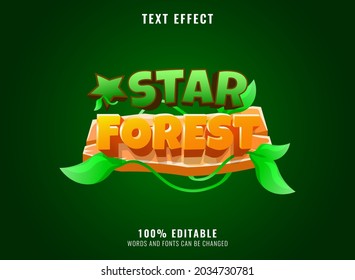 funny star forest with wooden frame editable game logo title text effect