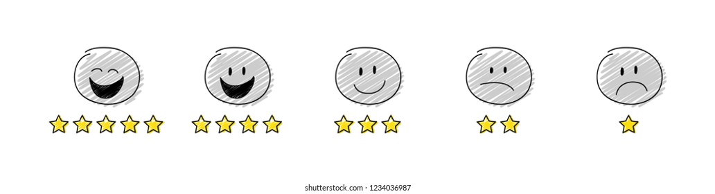 Funny star rating with cartoon stickman. Collection. Vector.