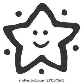 Estrella divertida con sonrisa. Carácter de cielo de garabato