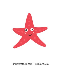 Funny starfish pink smiling. Sea and ocean animal creature aqua fauna. Vector flat isolated illustration
