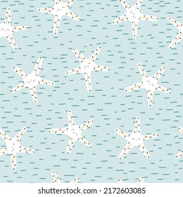 Funny starfish seamless pattern. Kids summer print. Vector hand drawn illustration.