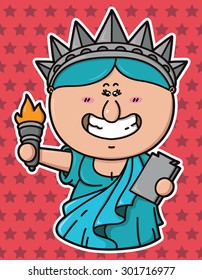 funny Statue of Liberty. vector illustration of kawaii Statue of Liberty which is holding torch
