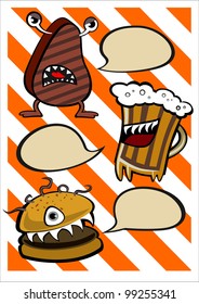 funny steak beer and burger with speech bubble