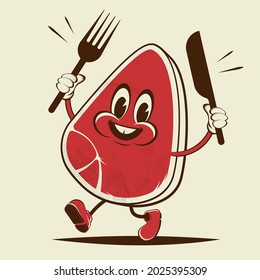 funny steak retro cartoon illustration