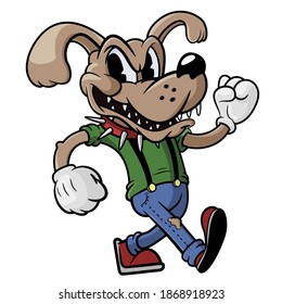 funny and stern cartoon dog is walking. Animal character vector	
