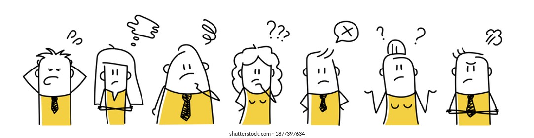 Funny stick figures with different emotions. Vector illustration.