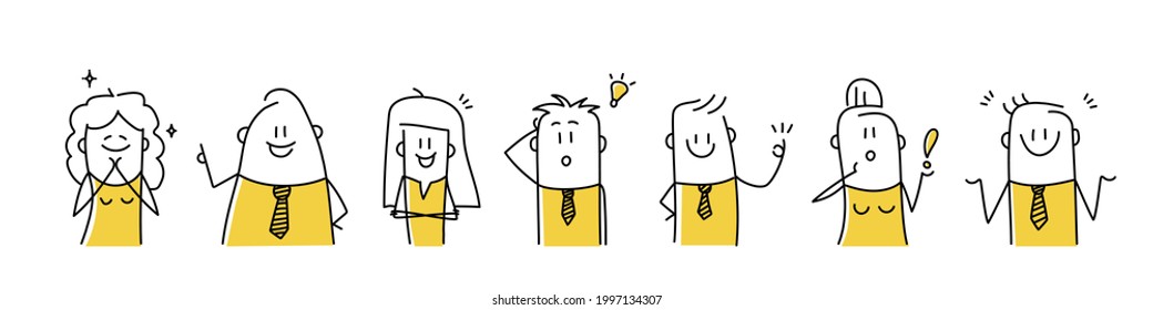 Funny stick figures with positive emotions. Vector illustration.