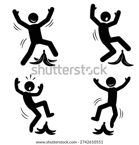 Funny Stick Figures Slipping on Banana Peel for Prank Humor