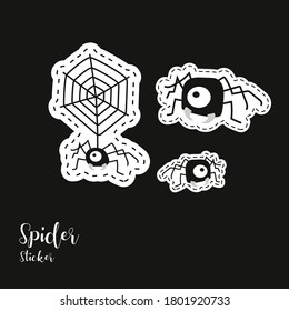 Funny sticker of black spiders. Vector image to decorate.