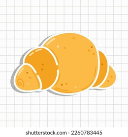 Funny sticker Croissant. Vector hand drawn cartoon kawaii character illustration icon. Isolated on background. Happy Croissant Sticker character concept