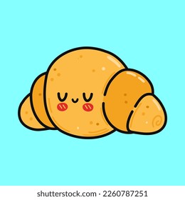 Funny sticker Croissant. Vector hand drawn cartoon kawaii character illustration icon. Isolated on background. Happy Croissant Sticker character concept