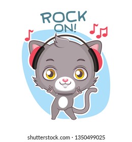 Funny sticker with cute gray cat - rocking out