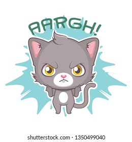 Funny sticker with cute gray cat - angry at something/someone