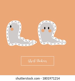 Una pegatina divertida de un fantasma. Dibujo de un fantasma en perfil y desde el frente. Imagen vectorial a decorar.