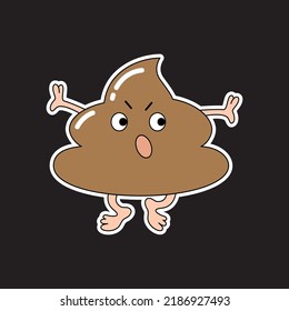 Una pegatina divertida de una temible pila de poop al estilo de las historietas retro. Caricatura vectorial.