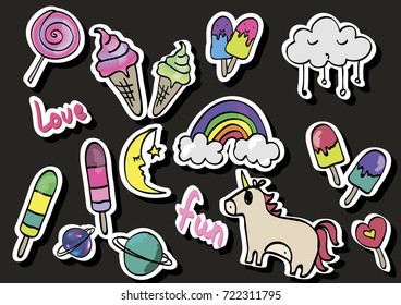 funny sticker set black background