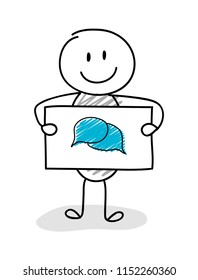 Funny stickman with chat (talk) icon. Vector.