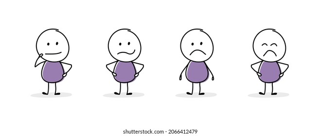 Curioso pegajoso con diferentes emociones. Conjunto de iconos. Vector