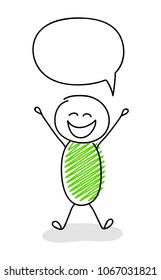 Funny stickman with empty speech bubble - excited facial expression. Vector.