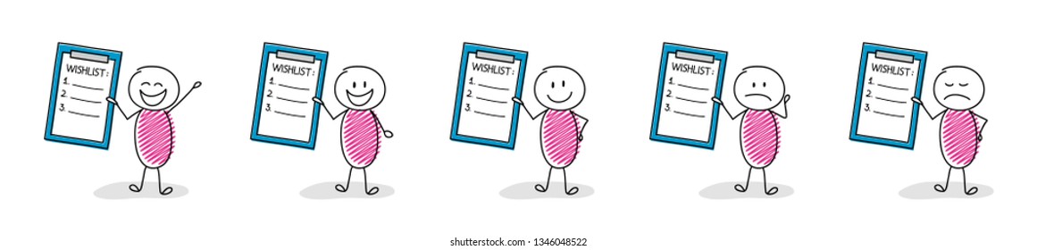 Funny stickman with empty wish list. Vector