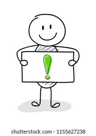 Funny stickman with exclamation mark icon. Vector.