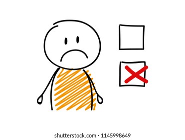 Funny stickman with facial expession and tick icons. Vector.