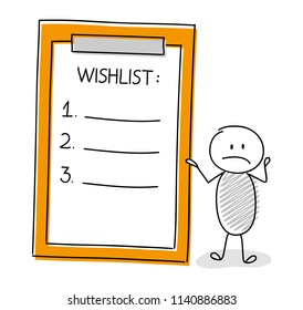 Funny Stickman Holding Clipboard With Wish List. Vector