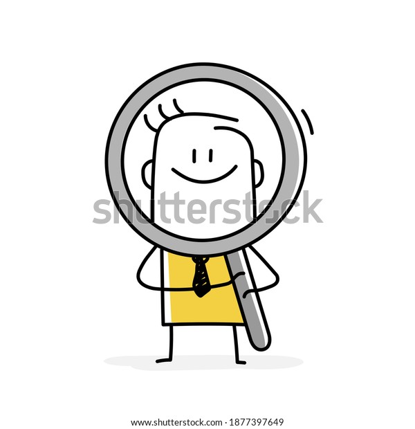 Funny Stickman Holds Large Magnifying Glass Stock Vector (Royalty Free ...