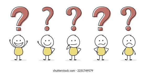 Curioso adhesivo con signo de interrogación. Conjunto de iconos. Vector
