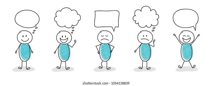 Funny stickman with speech bubbles - collection. Vector.