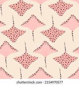 Funny stingray hand drawn vector illustration. Cute underwater animal seamless pattern for kids fabric.