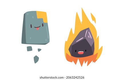 Funny Stone and Fire Monster Character Vector Set