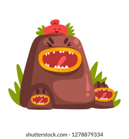 Funny stone monster, colorful fabulous creature cartoon character vector Illustration