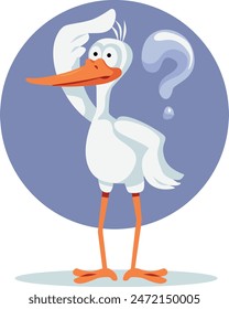 
Funny Stork Having Questions Feeling Puzzled Vector Cartoon. Puzzled bird announcing a pregnancy
