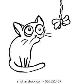  funny strange cartoon cat sitting and looking vector illustration