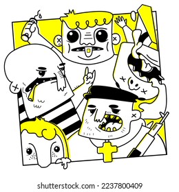 Funny and strange criminal people. Vector characters