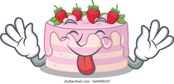 Funny strawberry cake mascot design with Tongue out