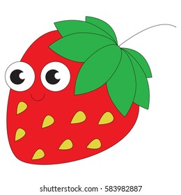 Funny strawberry cartoon. Outlined object with black stroke.