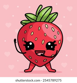 Funny strawberry character in kawaii style, cute isolated berry vector illustration.