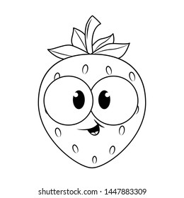 Funny Strawberry with eyes, silhouette, children's coloring book. Fruits and vegetables.