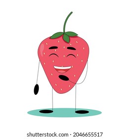 Funny strawberry. Strawberry with funny face. Flat vector illustration.