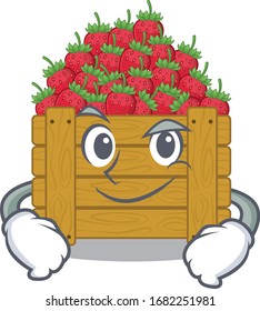 Gracioso personaje de mascota de la caja de fresas mostrando gesto seguro