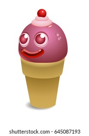 A funny strawberry Ice cream. Vector Illustration