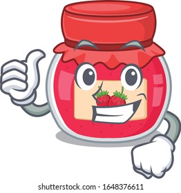 Funny strawberry jam making Thumbs up gesture